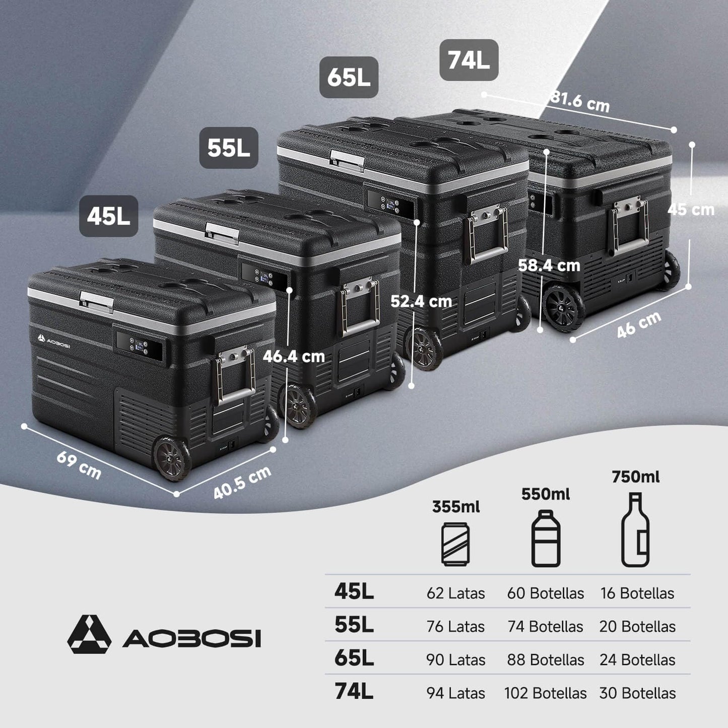 AAOBOSI Nevera Portátil 55 L, App Control, -20°C a 20°C, 12/24 V y 100-240 V