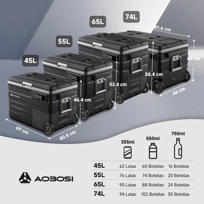 AAOBOSI Nevera Portátil 55 L, App Control, -20°C a 20°C, 12/24 V y 100-240 V