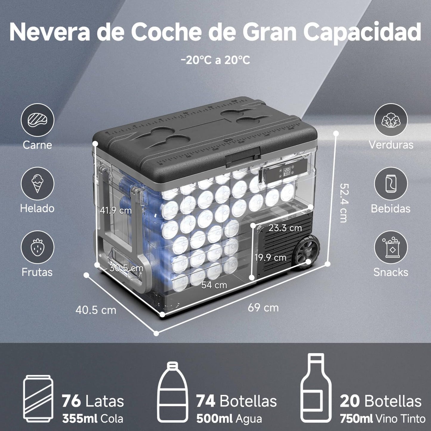 AAOBOSI Nevera Portátil 55 L, App Control, -20°C a 20°C, 12/24 V y 100-240 V