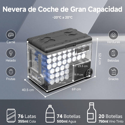 AAOBOSI Nevera Portátil 55 L, App Control, -20°C a 20°C, 12/24 V y 100-240 V