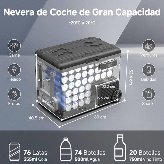 AAOBOSI Nevera Portátil 55 L, App Control, -20°C a 20°C, 12/24 V y 100-240 V