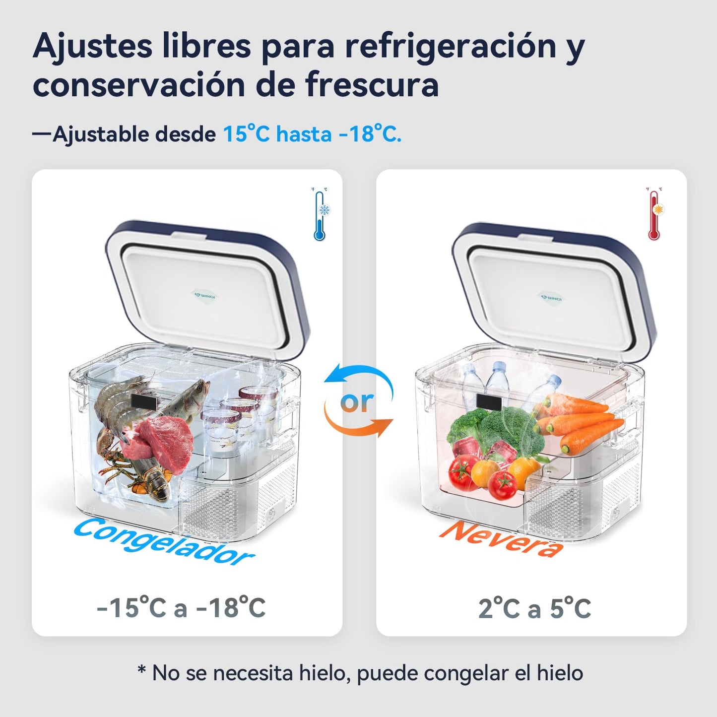 BINGI Nevera Portátil Eléctrica 18 L, Compresor 12/24 V, Refrigerador y Congelador para Coche