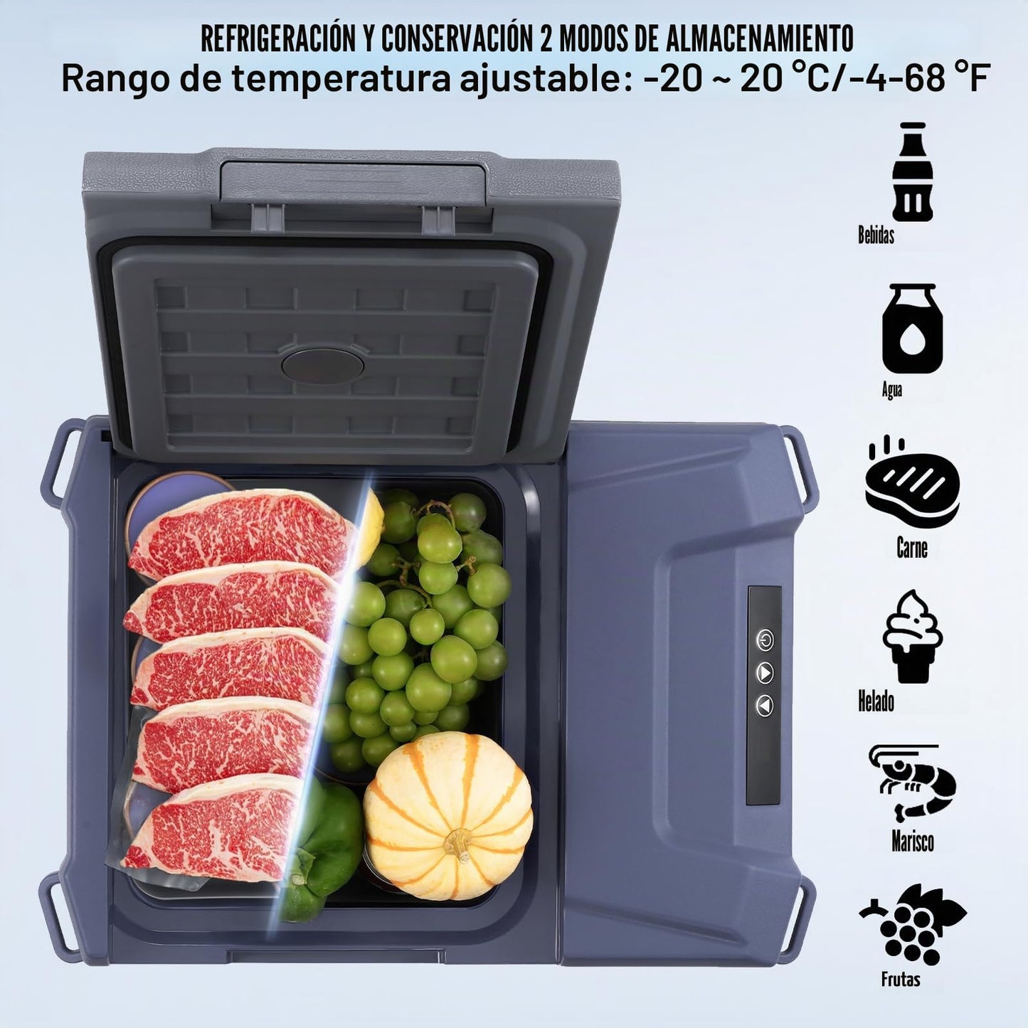 VEVOR Nevera de Compresión Portátil 30 L, 12/24 V y 100-240 V, Temperatura -20°C a 20°C