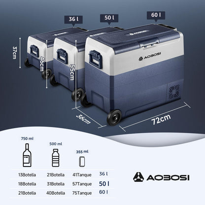 AAOBOSI Nevera Portátil 50 L con Ruedas, Doble Zona, App, USB, -20°C a 20°C