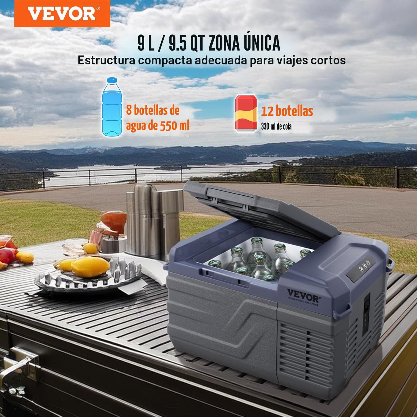 VEVOR Nevera de Compresión Portátil 30 L, 12/24 V y 100-240 V, Temperatura -20°C a 20°C