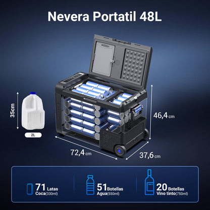 AAOBOSI Nevera Portátil 48 L, Eléctrica, -20°C a 20°C, 12/24 V y 100-240 V