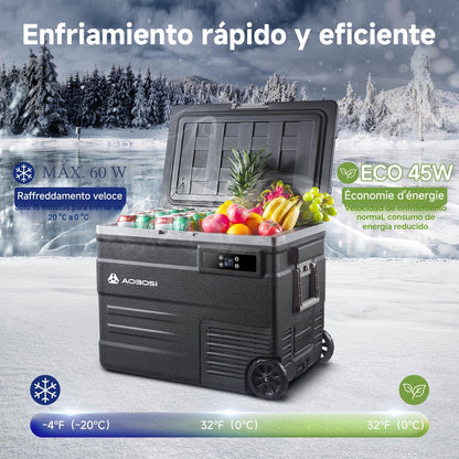 AAOBOSI Nevera Portátil 55 L, App Control, -20°C a 20°C, 12/24 V y 100-240 V