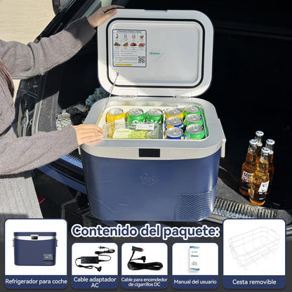 BINGI Nevera Portátil Eléctrica 18 L, Compresor 12/24 V, Refrigerador y Congelador para Coche