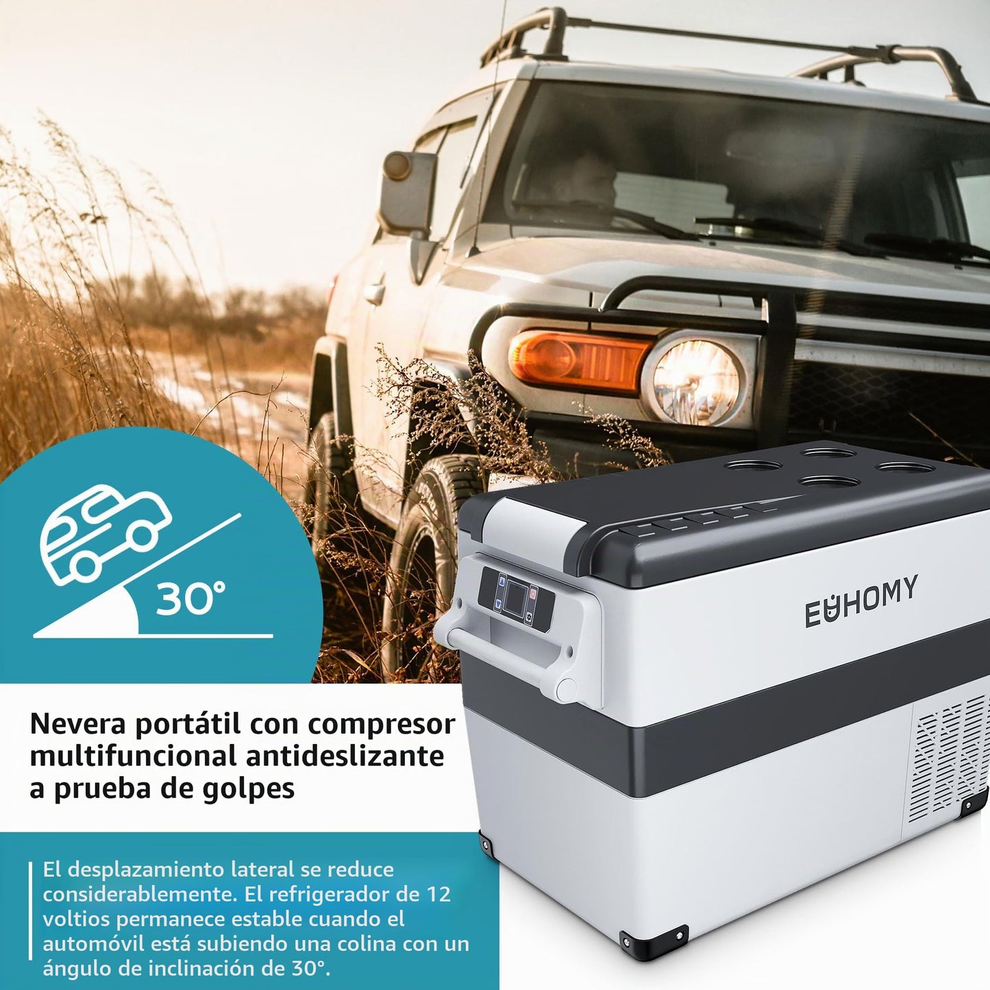 EUHOMY Nevera Portátil con Compresor 45 L, App, 12/240 V, -20°C a 20°C, Para Camping