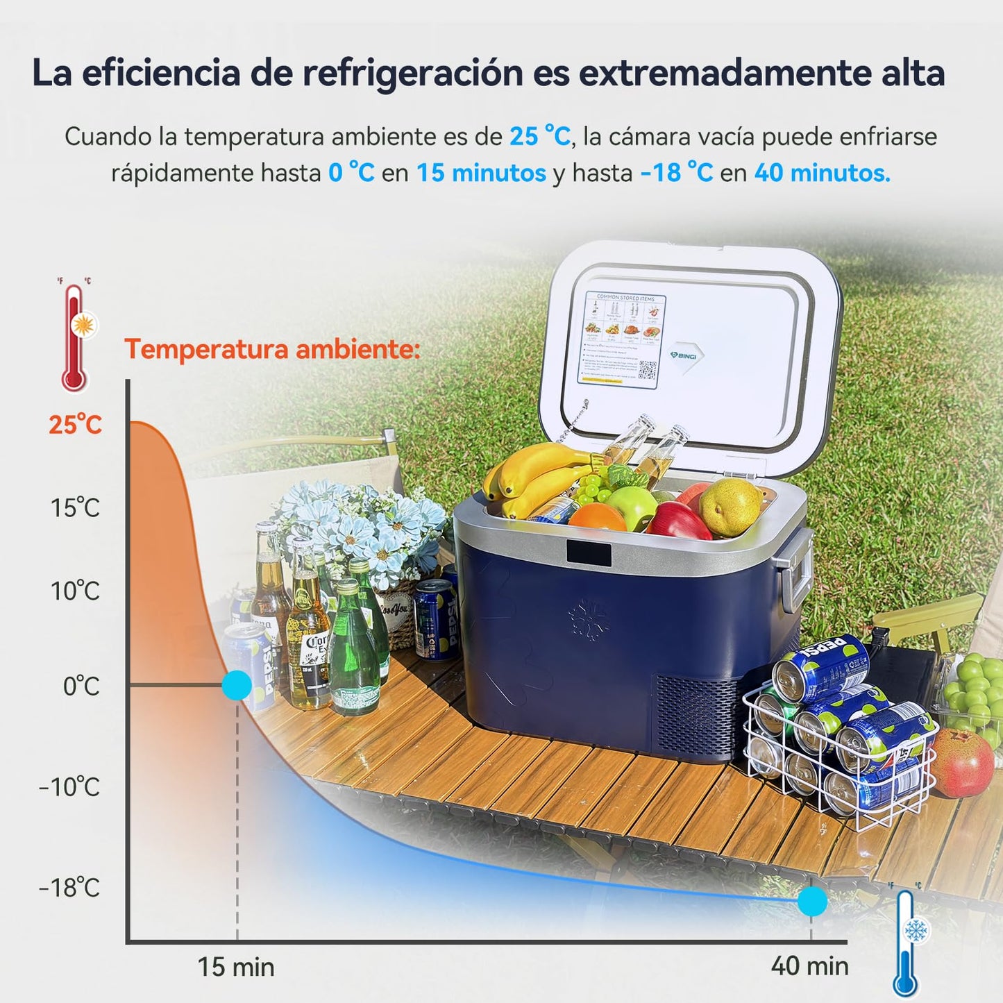 BINGI Nevera Portátil Eléctrica 18 L, Compresor 12/24 V, Refrigerador y Congelador para Coche