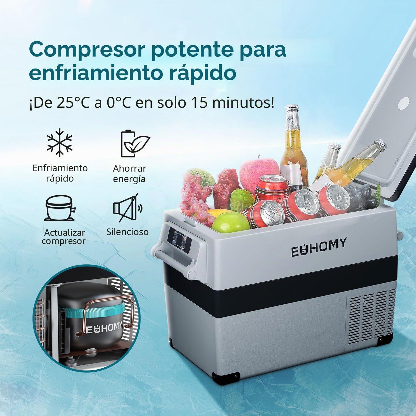 EUHOMY Nevera Portátil con Compresor 45 L, App, 12/240 V, -20°C a 20°C, Para Camping