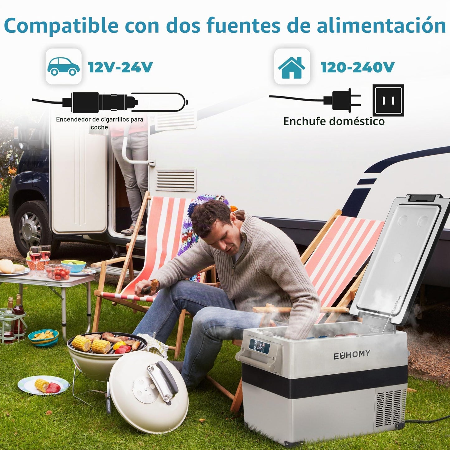 EUHOMY Nevera Portátil con Compresor 45 L, App, 12/240 V, -20°C a 20°C, Para Camping