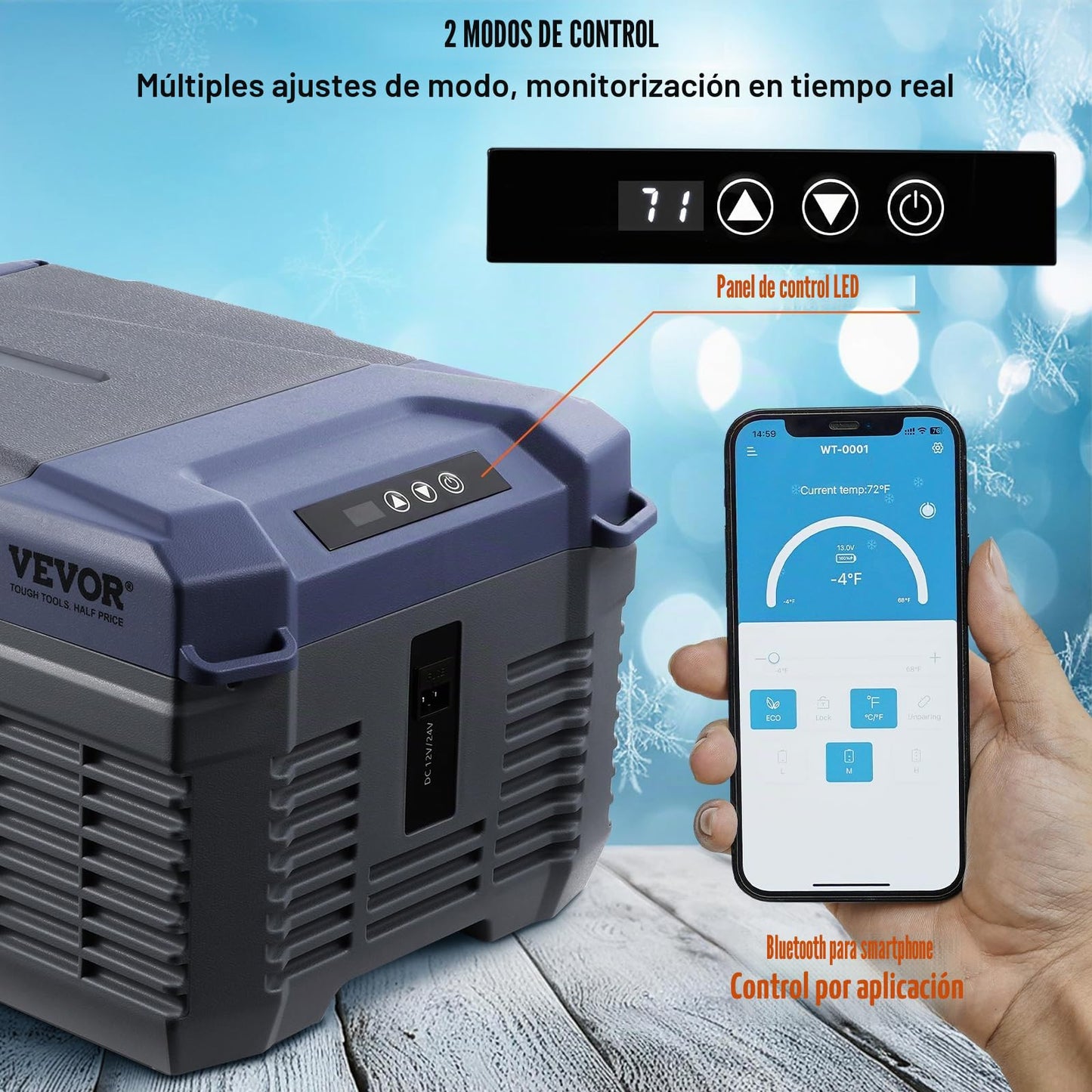 VEVOR Nevera de Compresión Portátil 30 L, 12/24 V y 100-240 V, Temperatura -20°C a 20°C
