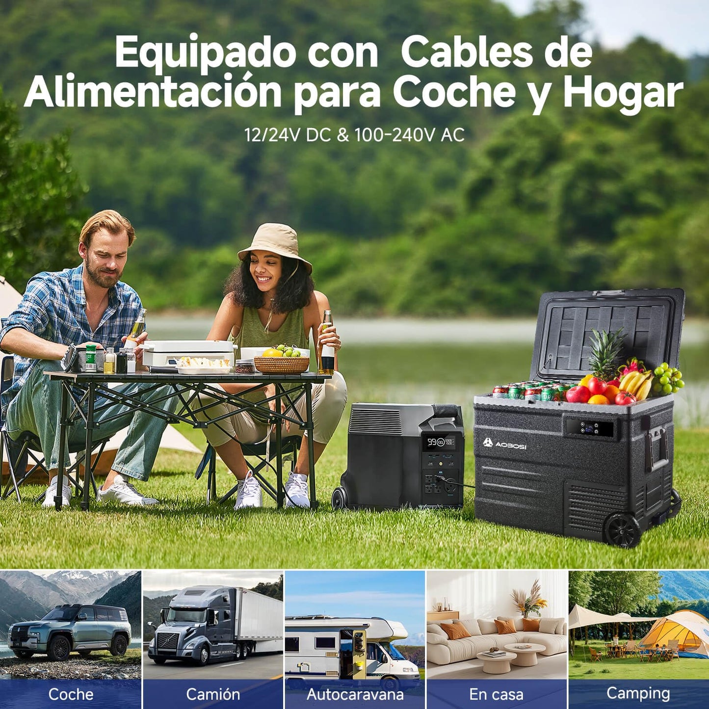 AAOBOSI Nevera Portátil 55 L, App Control, -20°C a 20°C, 12/24 V y 100-240 V